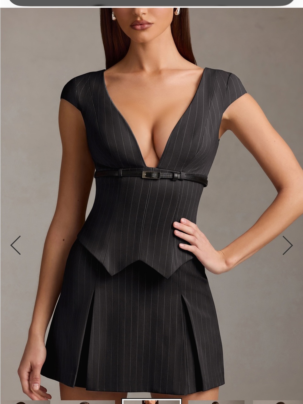Oh Polly Black Pinstripe Fit & Flare Mini Dress